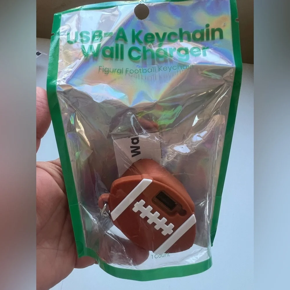 Football-Shaped USB Keychain Wall Charger - Brown